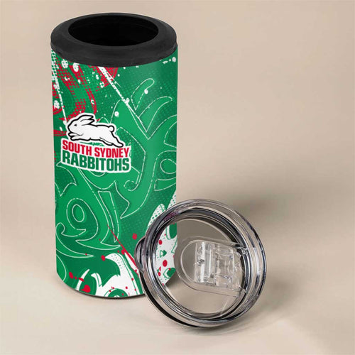 Personalized South Sydney Rabbitohs Rugby 4 in 1 Can Cooler Tumbler Urban Street Graffiti Style - Distressed Splatter Elements