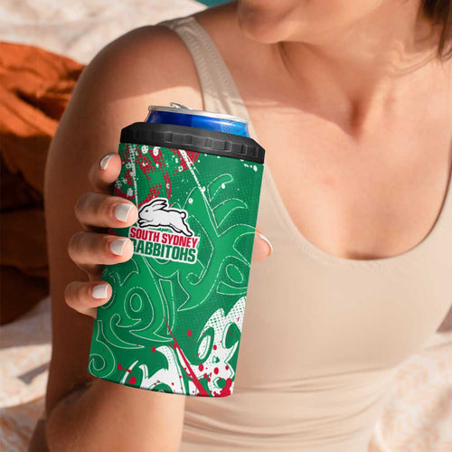 Personalized South Sydney Rabbitohs Rugby 4 in 1 Can Cooler Tumbler Urban Street Graffiti Style - Distressed Splatter Elements