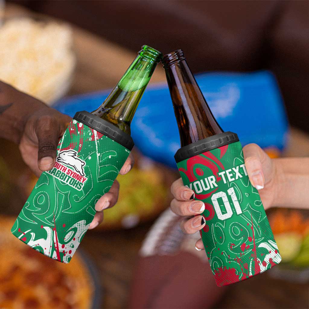 Personalized South Sydney Rabbitohs Rugby 4 in 1 Can Cooler Tumbler Urban Street Graffiti Style - Distressed Splatter Elements