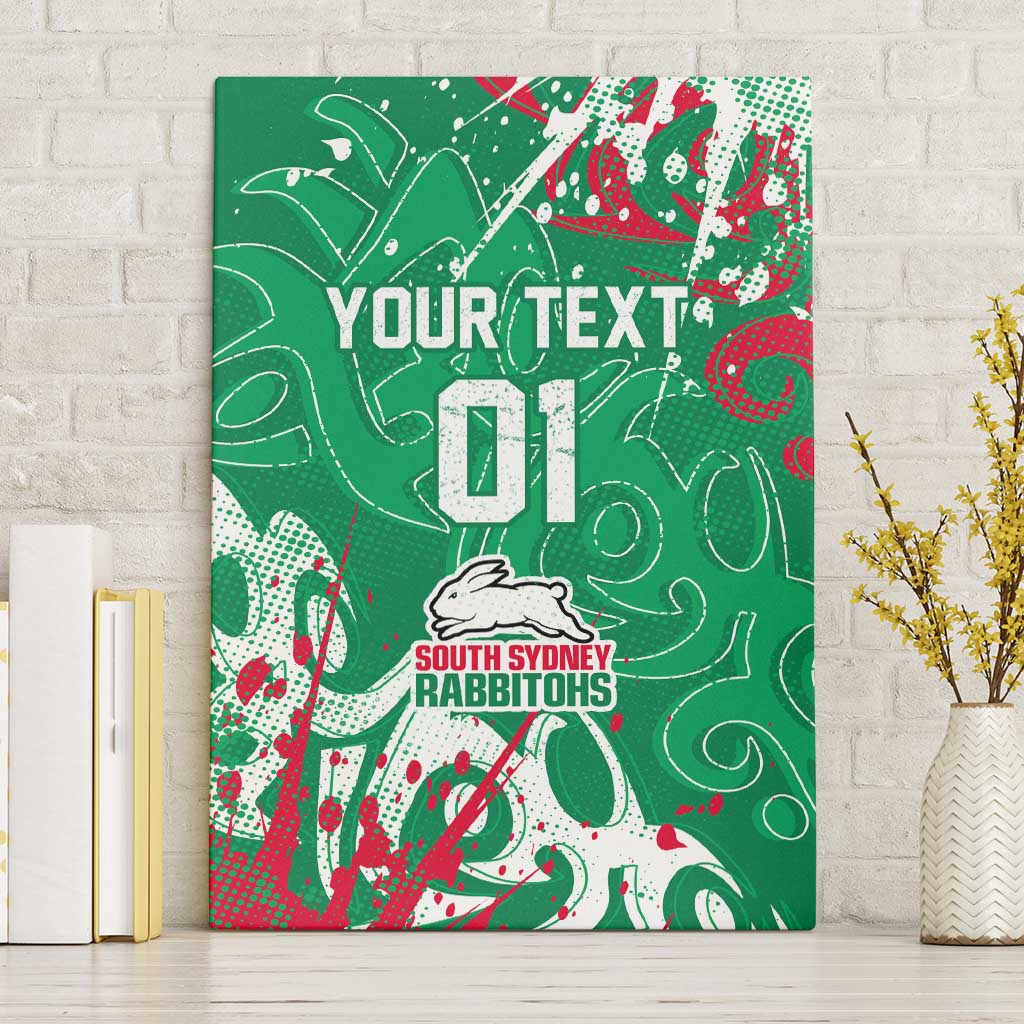 Personalized South Sydney Rabbitohs Rugby Canvas Wall Art Urban Street Graffiti Style - Distressed Splatter Elements