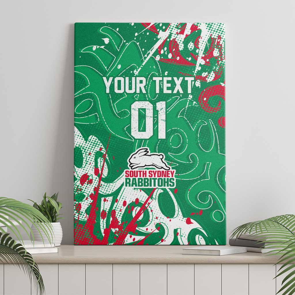 Personalized South Sydney Rabbitohs Rugby Canvas Wall Art Urban Street Graffiti Style - Distressed Splatter Elements