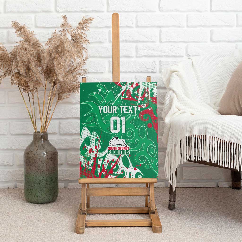 Personalized South Sydney Rabbitohs Rugby Canvas Wall Art Urban Street Graffiti Style - Distressed Splatter Elements