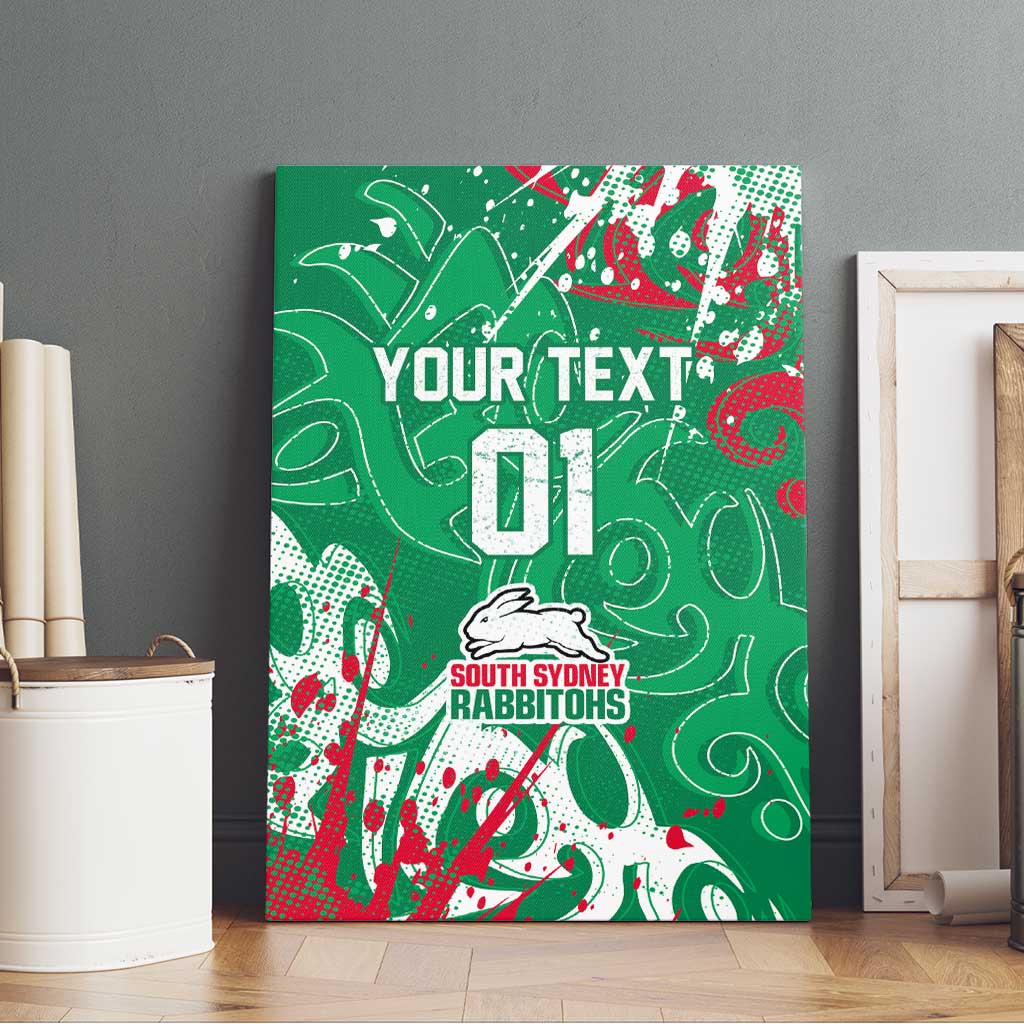 Personalized South Sydney Rabbitohs Rugby Canvas Wall Art Urban Street Graffiti Style - Distressed Splatter Elements