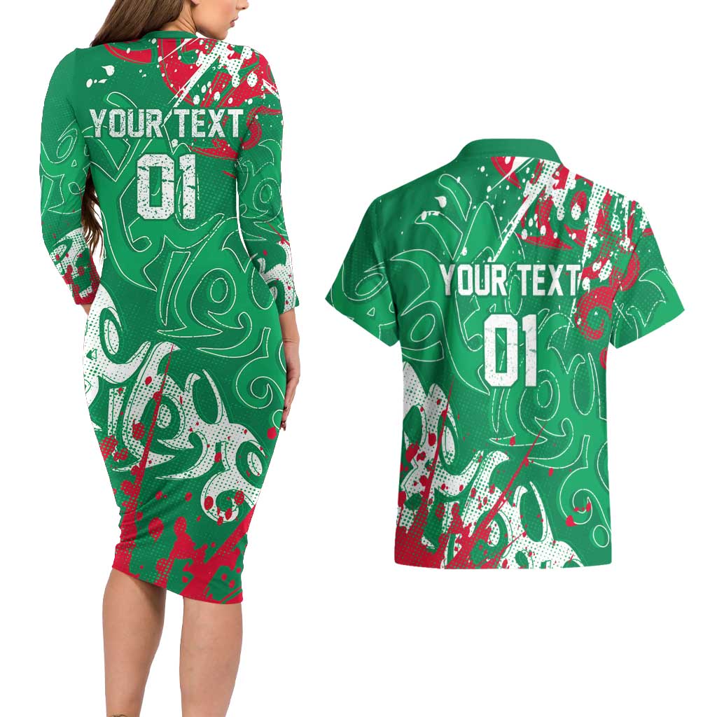 Personalized South Sydney Rabbitohs Rugby Couples Matching Long Sleeve Bodycon Dress and Hawaiian Shirt Urban Street Graffiti Style - Distressed Splatter Elements