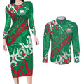 Personalized South Sydney Rabbitohs Rugby Couples Matching Long Sleeve Bodycon Dress and Long Sleeve Button Shirt Urban Street Graffiti Style - Distressed Splatter Elements
