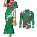 Personalized South Sydney Rabbitohs Rugby Couples Matching Mermaid Dress and Long Sleeve Button Shirt Urban Street Graffiti Style - Distressed Splatter Elements