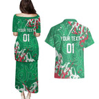 Personalized South Sydney Rabbitohs Rugby Couples Matching Puletasi and Hawaiian Shirt Urban Street Graffiti Style - Distressed Splatter Elements
