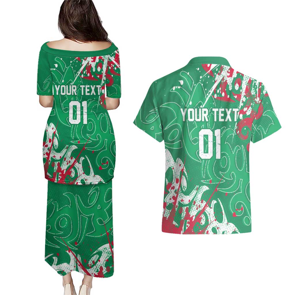 Personalized South Sydney Rabbitohs Rugby Couples Matching Puletasi and Hawaiian Shirt Urban Street Graffiti Style - Distressed Splatter Elements