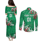 Personalized South Sydney Rabbitohs Rugby Couples Matching Puletasi and Long Sleeve Button Shirt Urban Street Graffiti Style - Distressed Splatter Elements