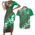 Personalized South Sydney Rabbitohs Rugby Couples Matching Short Sleeve Bodycon Dress and Hawaiian Shirt Urban Street Graffiti Style - Distressed Splatter Elements