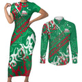 Personalized South Sydney Rabbitohs Rugby Couples Matching Short Sleeve Bodycon Dress and Long Sleeve Button Shirt Urban Street Graffiti Style - Distressed Splatter Elements