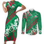 Personalized South Sydney Rabbitohs Rugby Couples Matching Short Sleeve Bodycon Dress and Long Sleeve Button Shirt Urban Street Graffiti Style - Distressed Splatter Elements