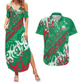 Personalized South Sydney Rabbitohs Rugby Couples Matching Summer Maxi Dress and Hawaiian Shirt Urban Street Graffiti Style - Distressed Splatter Elements