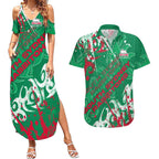 Personalized South Sydney Rabbitohs Rugby Couples Matching Summer Maxi Dress and Hawaiian Shirt Urban Street Graffiti Style - Distressed Splatter Elements