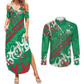 Personalized South Sydney Rabbitohs Rugby Couples Matching Summer Maxi Dress and Long Sleeve Button Shirt Urban Street Graffiti Style - Distressed Splatter Elements