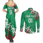 Personalized South Sydney Rabbitohs Rugby Couples Matching Summer Maxi Dress and Long Sleeve Button Shirt Urban Street Graffiti Style - Distressed Splatter Elements