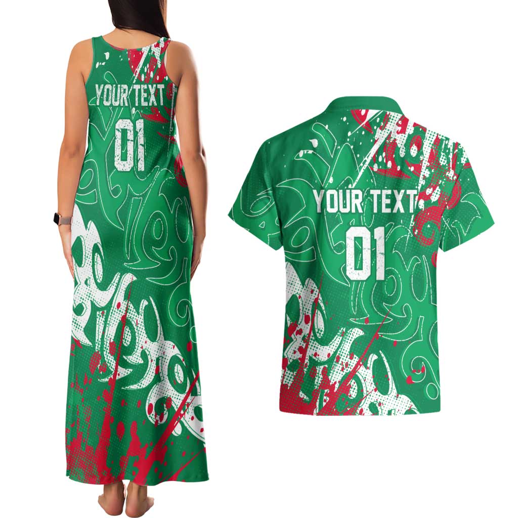 Personalized South Sydney Rabbitohs Rugby Couples Matching Tank Maxi Dress and Hawaiian Shirt Urban Street Graffiti Style - Distressed Splatter Elements