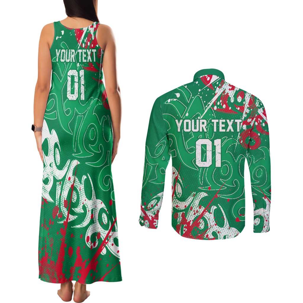 Personalized South Sydney Rabbitohs Rugby Couples Matching Tank Maxi Dress and Long Sleeve Button Shirt Urban Street Graffiti Style - Distressed Splatter Elements