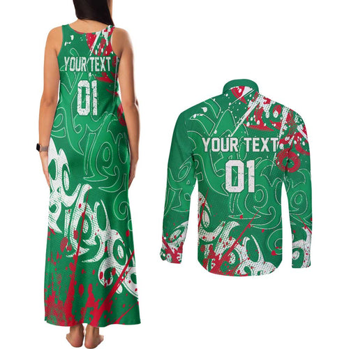 Personalized South Sydney Rabbitohs Rugby Couples Matching Tank Maxi Dress and Long Sleeve Button Shirt Urban Street Graffiti Style - Distressed Splatter Elements