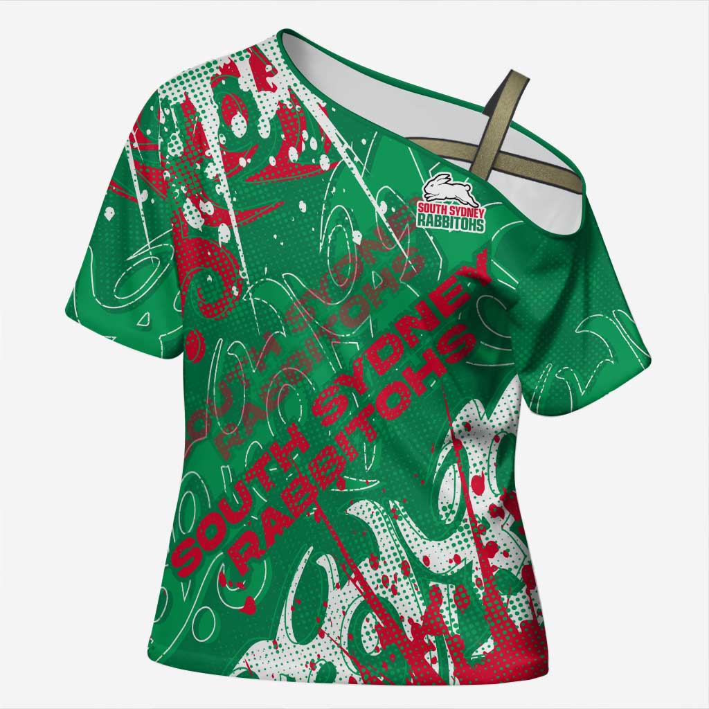 Personalized South Sydney Rabbitohs Rugby Cross Shoulder Shirt Urban Street Graffiti Style - Distressed Splatter Elements