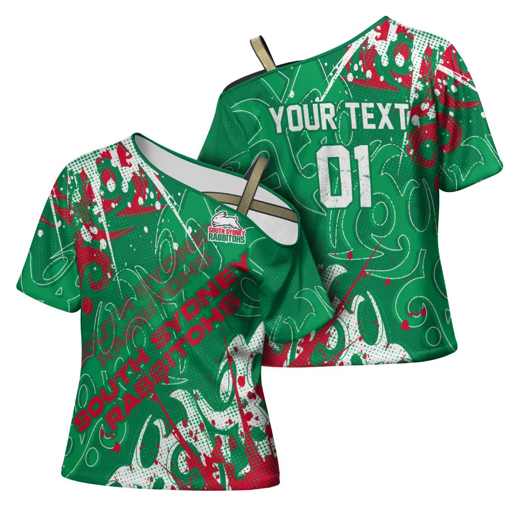 Personalized South Sydney Rabbitohs Rugby Cross Shoulder Shirt Urban Street Graffiti Style - Distressed Splatter Elements