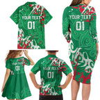 Personalized South Sydney Rabbitohs Rugby Family Matching Long Sleeve Bodycon Dress and Hawaiian Shirt Urban Street Graffiti Style - Distressed Splatter Elements