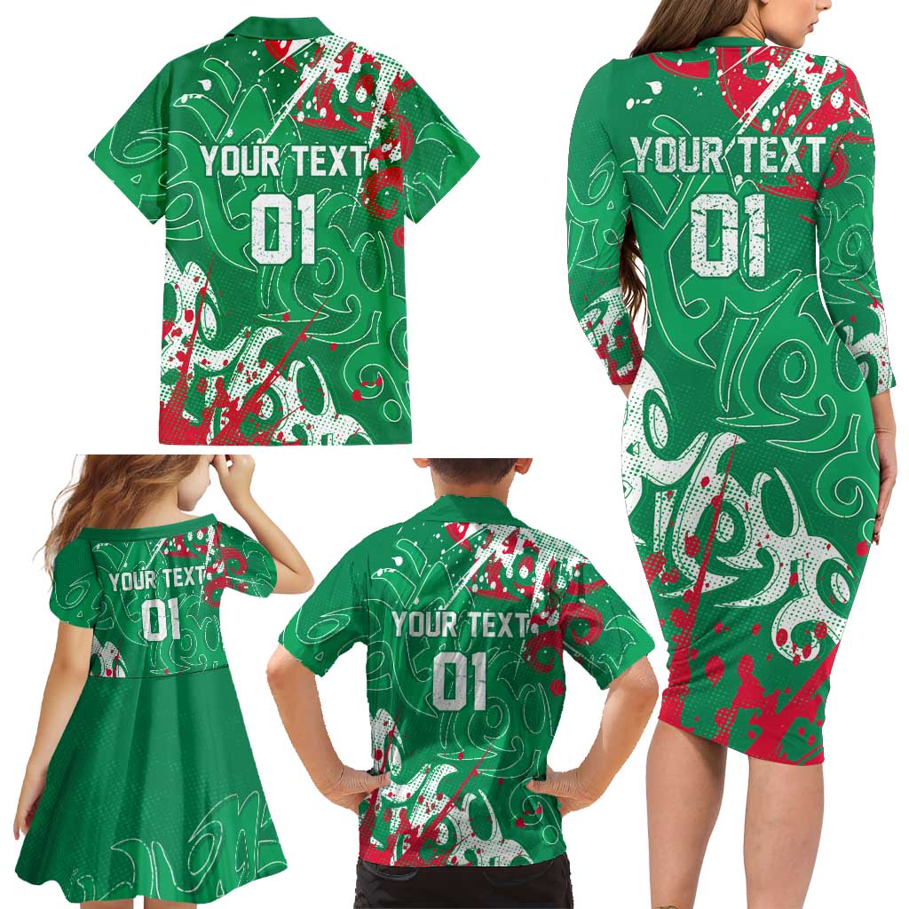 Personalized South Sydney Rabbitohs Rugby Family Matching Long Sleeve Bodycon Dress and Hawaiian Shirt Urban Street Graffiti Style - Distressed Splatter Elements
