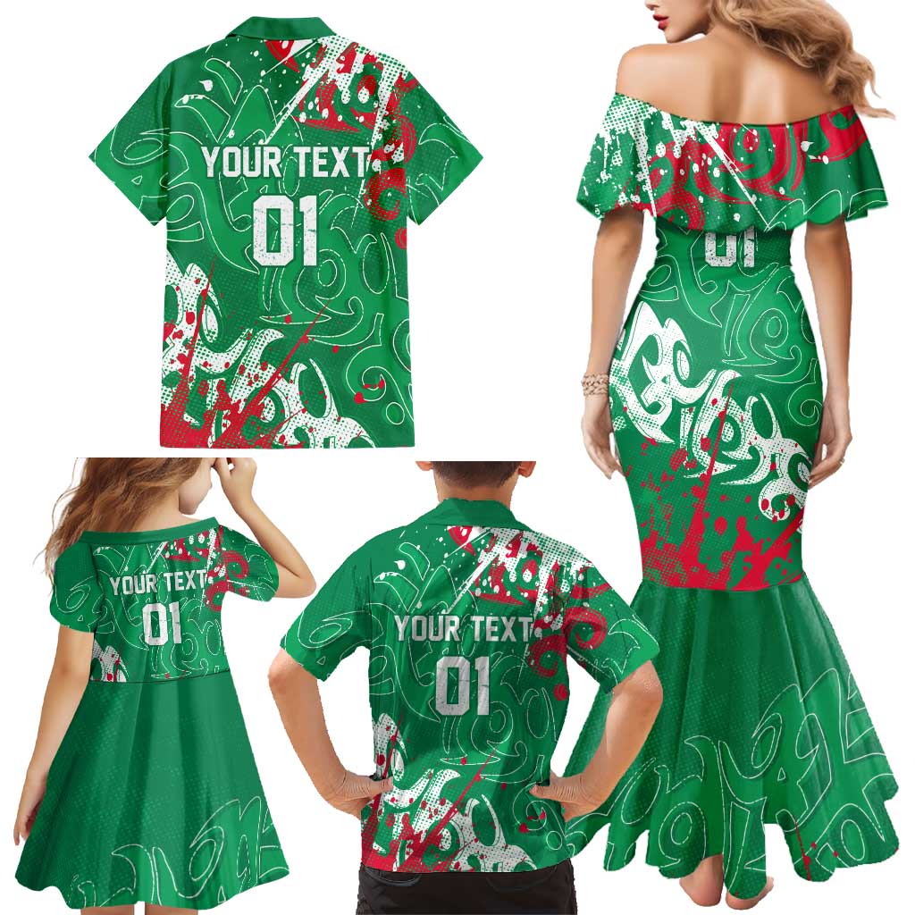 Personalized South Sydney Rabbitohs Rugby Family Matching Mermaid Dress and Hawaiian Shirt Urban Street Graffiti Style - Distressed Splatter Elements