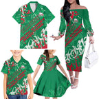 Personalized South Sydney Rabbitohs Rugby Family Matching Off The Shoulder Long Sleeve Dress and Hawaiian Shirt Urban Street Graffiti Style - Distressed Splatter Elements
