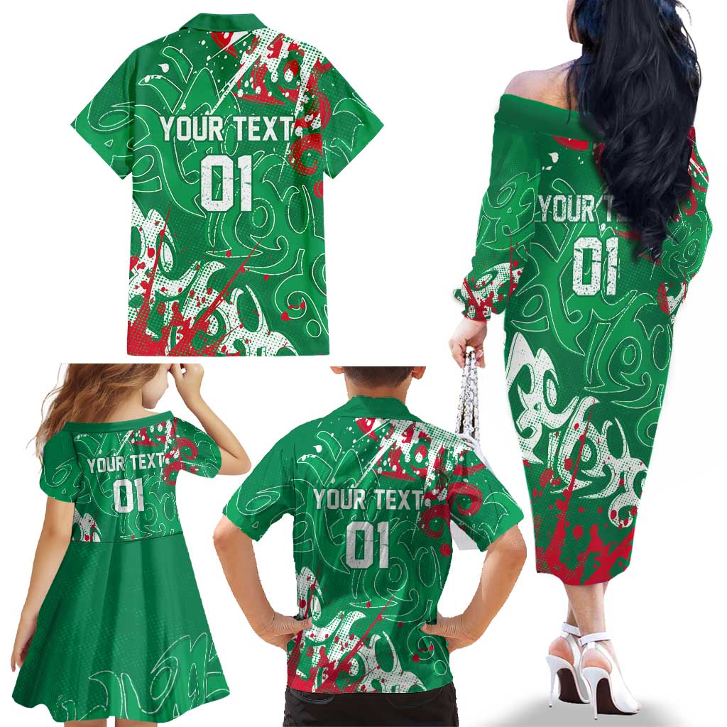 Personalized South Sydney Rabbitohs Rugby Family Matching Off The Shoulder Long Sleeve Dress and Hawaiian Shirt Urban Street Graffiti Style - Distressed Splatter Elements