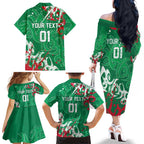 Personalized South Sydney Rabbitohs Rugby Family Matching Off The Shoulder Long Sleeve Dress and Hawaiian Shirt Urban Street Graffiti Style - Distressed Splatter Elements