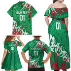 Personalized South Sydney Rabbitohs Rugby Family Matching Off Shoulder Maxi Dress and Hawaiian Shirt Urban Street Graffiti Style - Distressed Splatter Elements