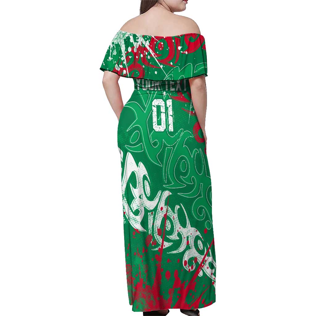 Personalized South Sydney Rabbitohs Rugby Family Matching Off Shoulder Maxi Dress and Hawaiian Shirt Urban Street Graffiti Style - Distressed Splatter Elements