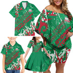 Personalized South Sydney Rabbitohs Rugby Family Matching Off Shoulder Short Dress and Hawaiian Shirt Urban Street Graffiti Style - Distressed Splatter Elements