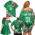 Personalized South Sydney Rabbitohs Rugby Family Matching Off Shoulder Short Dress and Hawaiian Shirt Urban Street Graffiti Style - Distressed Splatter Elements
