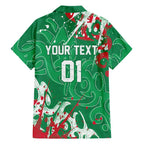 Personalized South Sydney Rabbitohs Rugby Family Matching Off Shoulder Short Dress and Hawaiian Shirt Urban Street Graffiti Style - Distressed Splatter Elements
