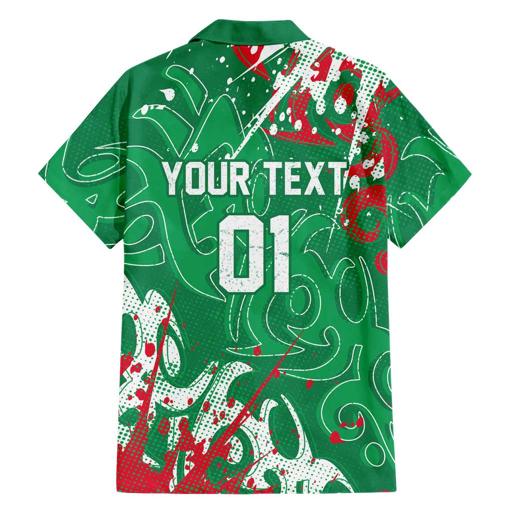 Personalized South Sydney Rabbitohs Rugby Family Matching Off Shoulder Short Dress and Hawaiian Shirt Urban Street Graffiti Style - Distressed Splatter Elements
