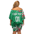 Personalized South Sydney Rabbitohs Rugby Family Matching Off Shoulder Short Dress and Hawaiian Shirt Urban Street Graffiti Style - Distressed Splatter Elements