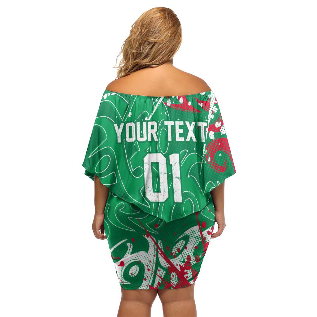 Personalized South Sydney Rabbitohs Rugby Family Matching Off Shoulder Short Dress and Hawaiian Shirt Urban Street Graffiti Style - Distressed Splatter Elements
