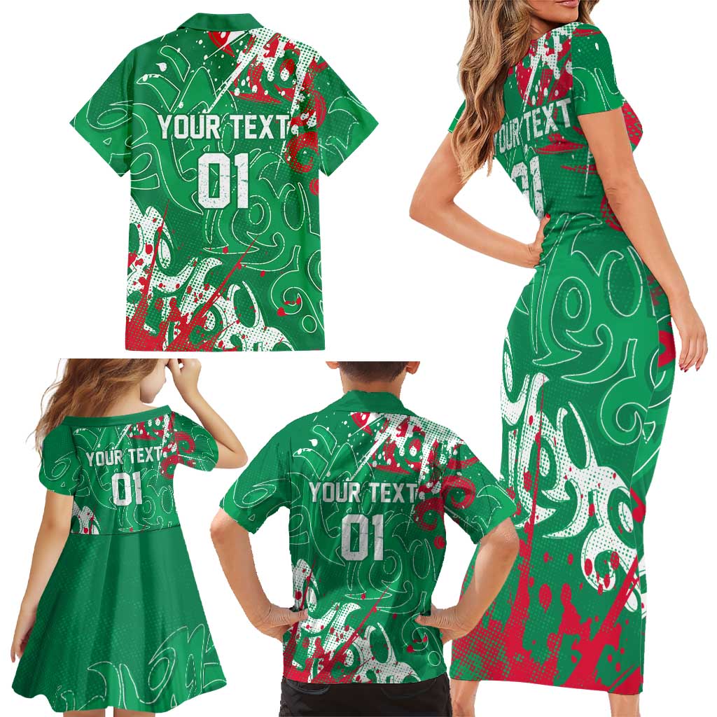 Personalized South Sydney Rabbitohs Rugby Family Matching Short Sleeve Bodycon Dress and Hawaiian Shirt Urban Street Graffiti Style - Distressed Splatter Elements