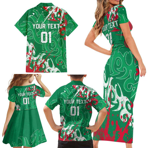 Personalized South Sydney Rabbitohs Rugby Family Matching Short Sleeve Bodycon Dress and Hawaiian Shirt Urban Street Graffiti Style - Distressed Splatter Elements