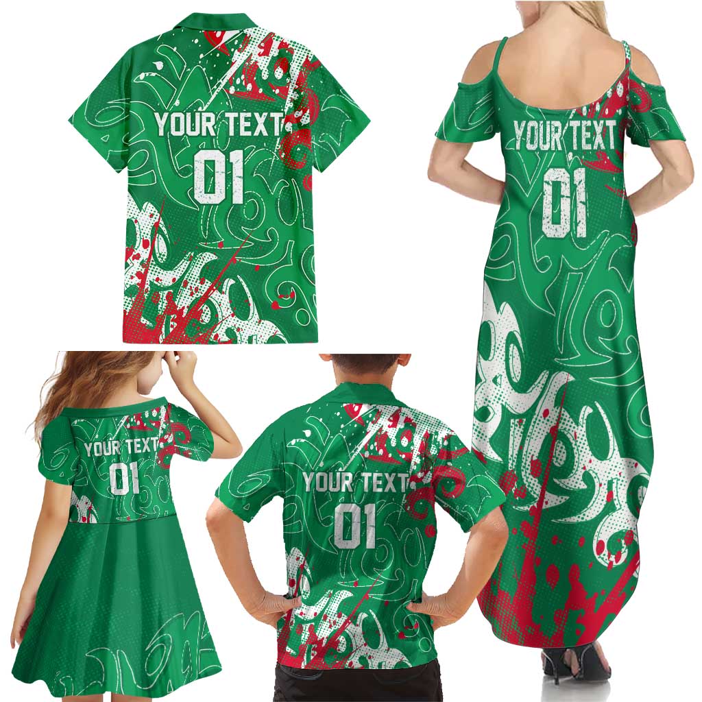 Personalized South Sydney Rabbitohs Rugby Family Matching Summer Maxi Dress and Hawaiian Shirt Urban Street Graffiti Style - Distressed Splatter Elements