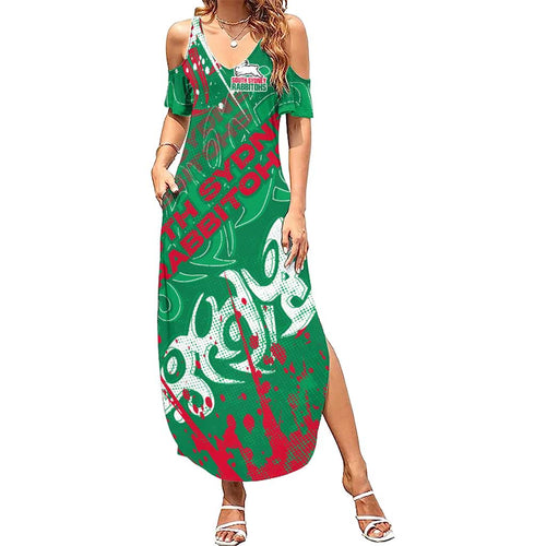 Personalized South Sydney Rabbitohs Rugby Family Matching Summer Maxi Dress and Hawaiian Shirt Urban Street Graffiti Style - Distressed Splatter Elements