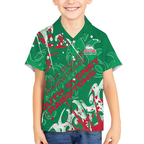 Personalized South Sydney Rabbitohs Rugby Family Matching Tank Maxi Dress and Hawaiian Shirt Urban Street Graffiti Style - Distressed Splatter Elements