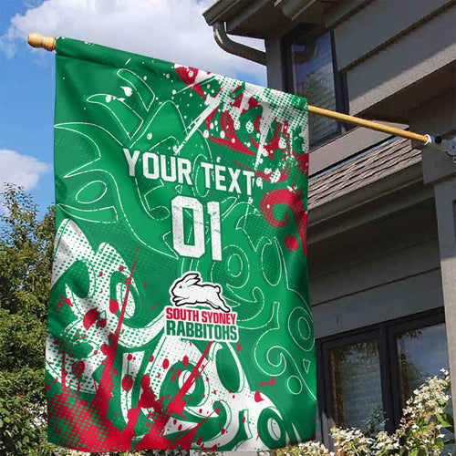 Personalized South Sydney Rabbitohs Rugby Garden Flag Urban Street Graffiti Style - Distressed Splatter Elements