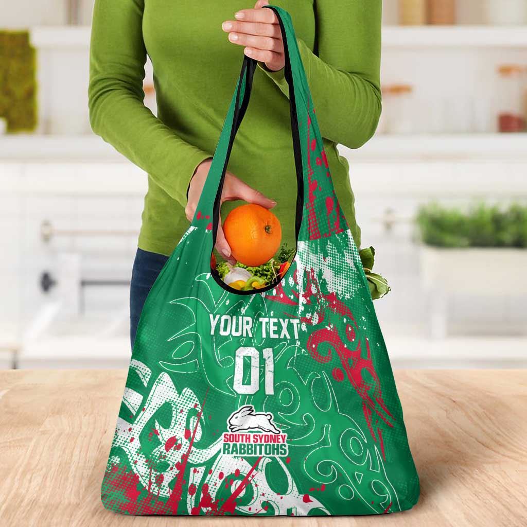 Personalized South Sydney Rabbitohs Rugby Grocery Bag Urban Street Graffiti Style - Distressed Splatter Elements