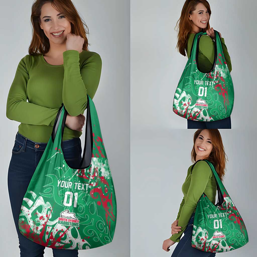 Personalized South Sydney Rabbitohs Rugby Grocery Bag Urban Street Graffiti Style - Distressed Splatter Elements