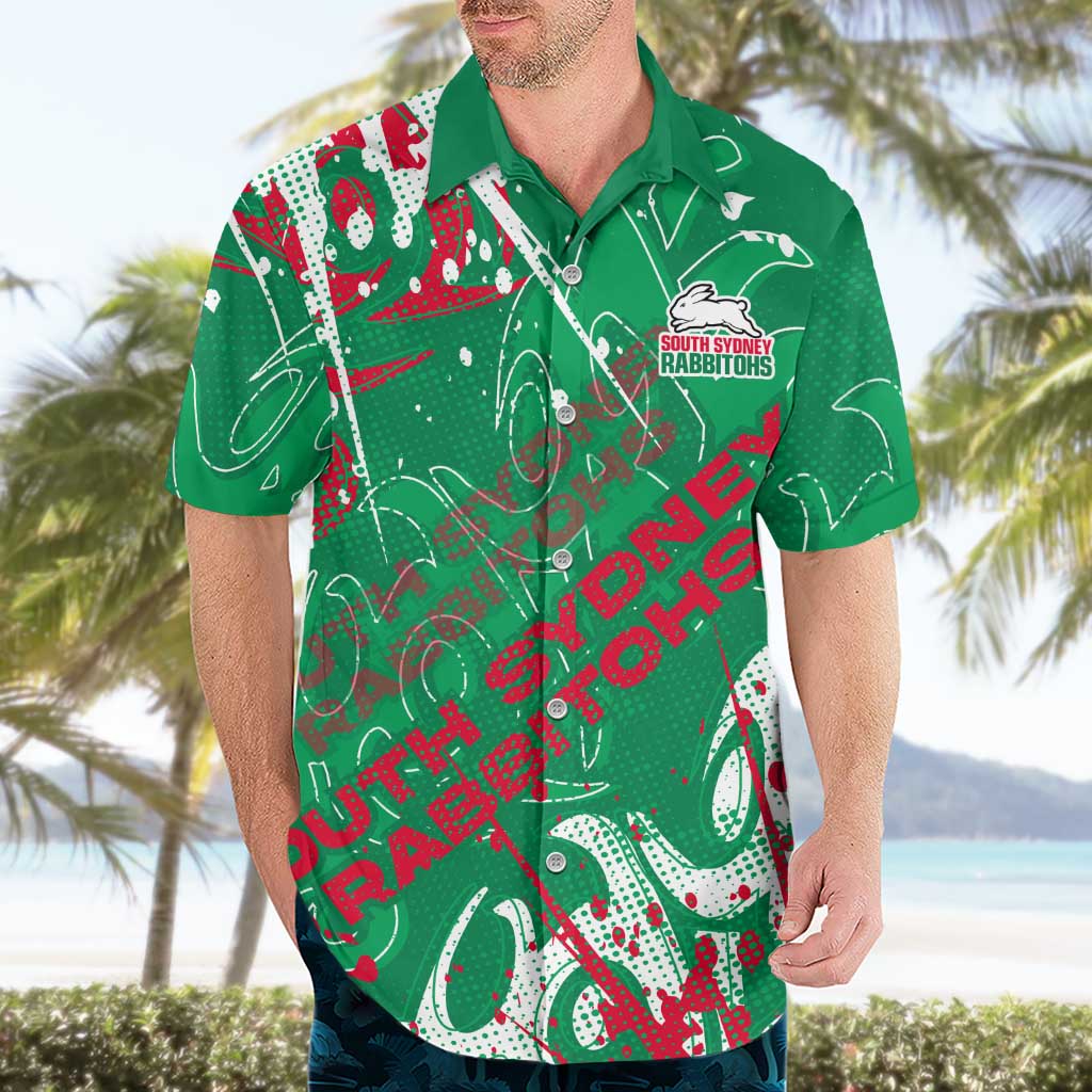 Personalized South Sydney Rabbitohs Rugby Hawaiian Shirt Urban Street Graffiti Style - Distressed Splatter Elements