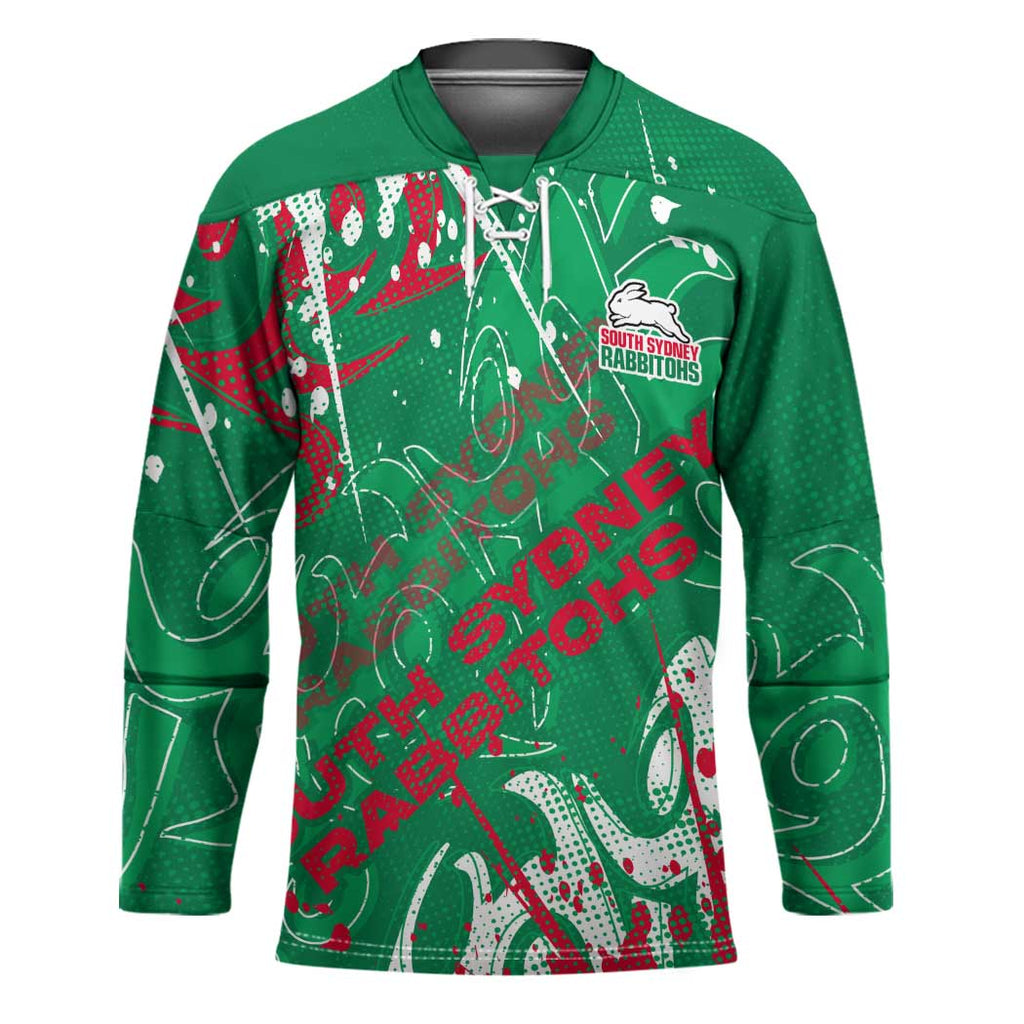 Personalized South Sydney Rabbitohs Rugby Hockey Jersey Urban Street Graffiti Style - Distressed Splatter Elements