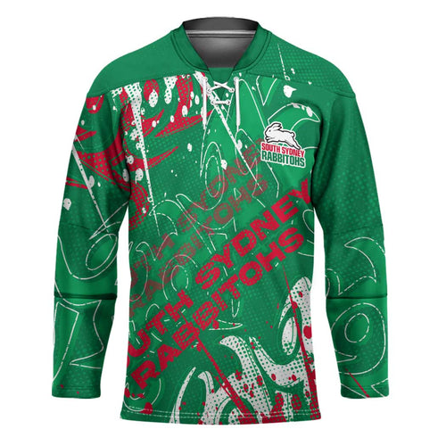 Personalized South Sydney Rabbitohs Rugby Hockey Jersey Urban Street Graffiti Style - Distressed Splatter Elements